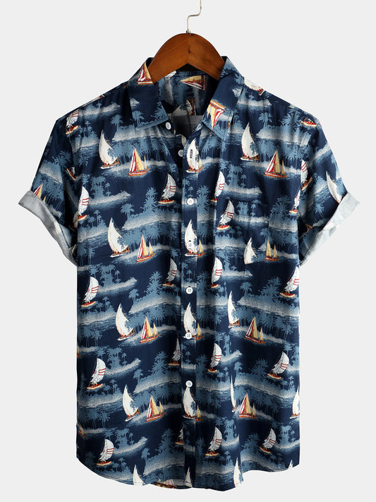 Men's Casual Holiday Cotton Pocket Short Sleeve Shirt