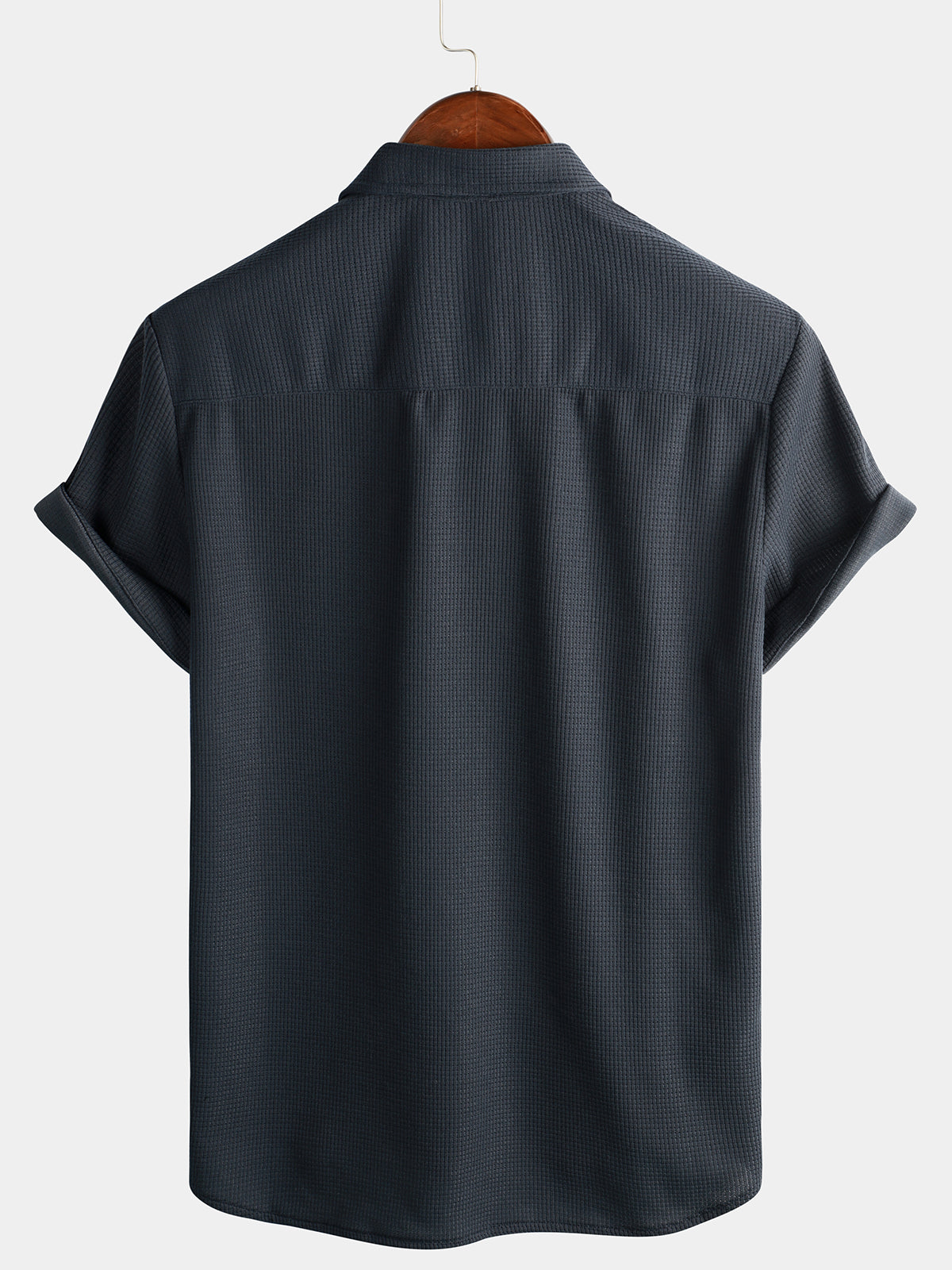 Men's Casual Waffle Short Sleeve Button Up Summer Loose Fit Beach Shirt
