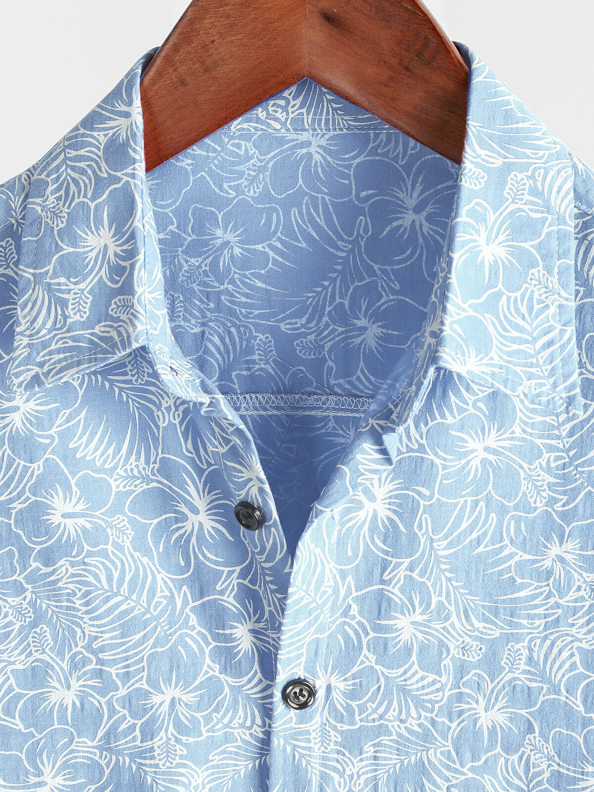 Men's Cotton Floral Holiday Flower Print Button Up Beach Light Blue Hawaiian Short Sleeve Shirt