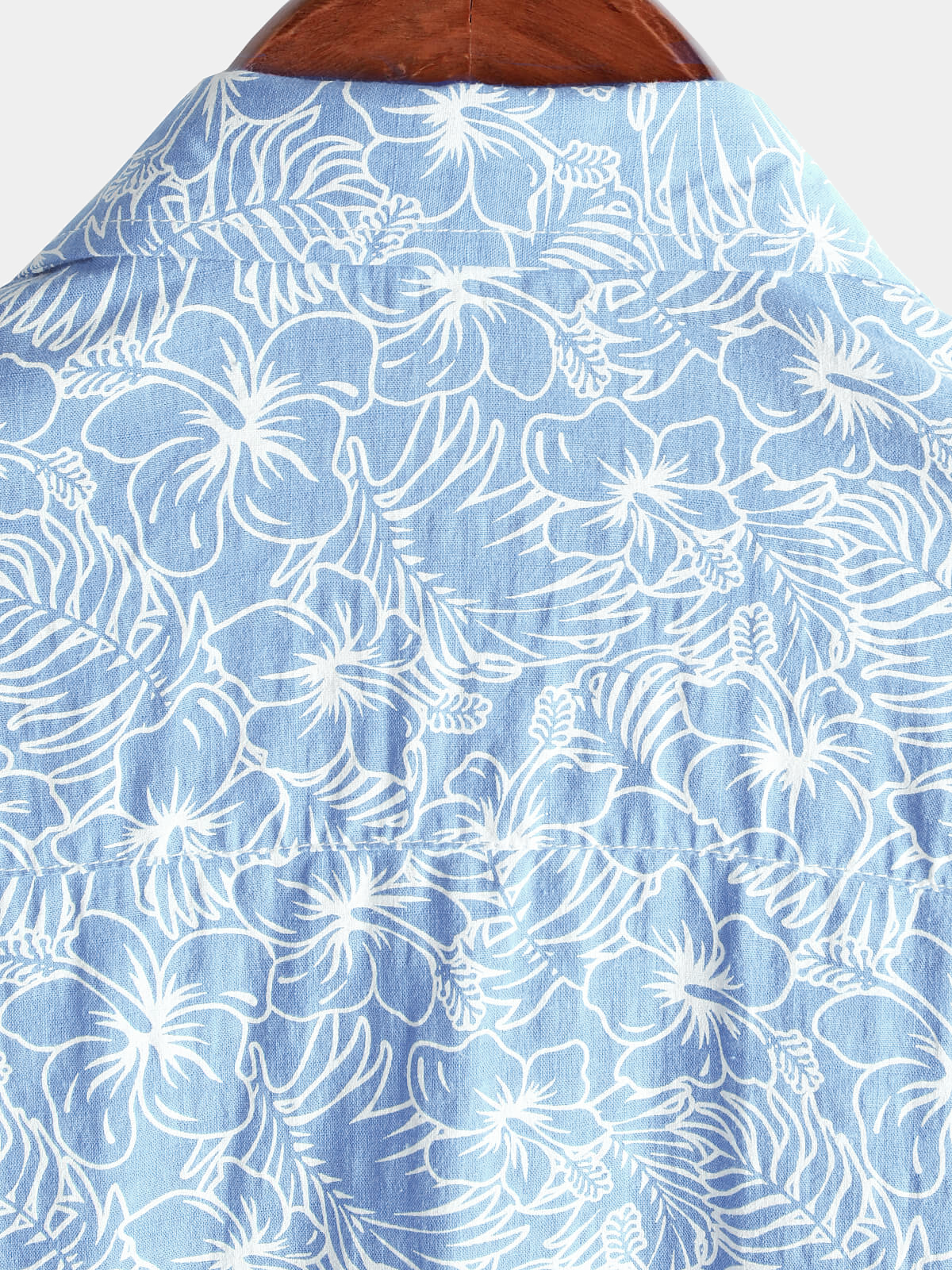 Men's Cotton Floral Holiday Flower Print Button Up Beach Light Blue Hawaiian Short Sleeve Shirt