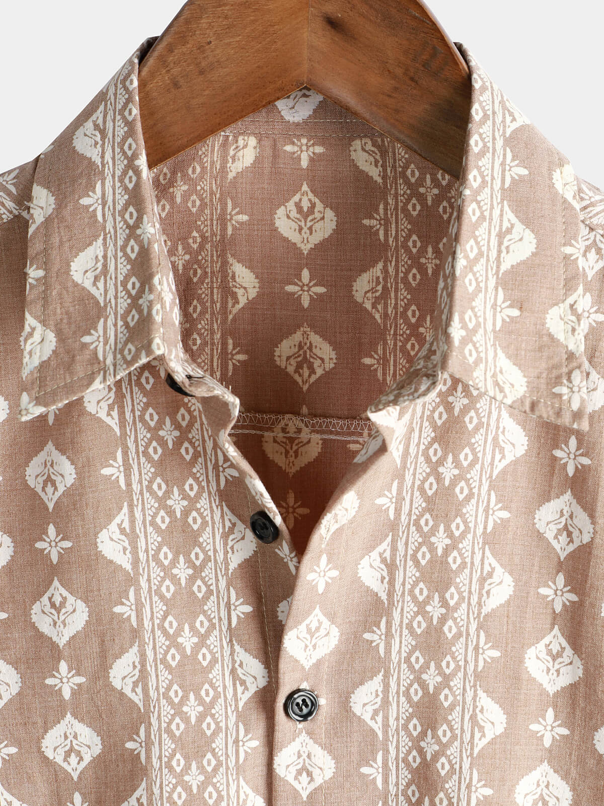 Men's Cotton Retro Button Up 70s Brown Striped Vintage Short Sleeve Shirt