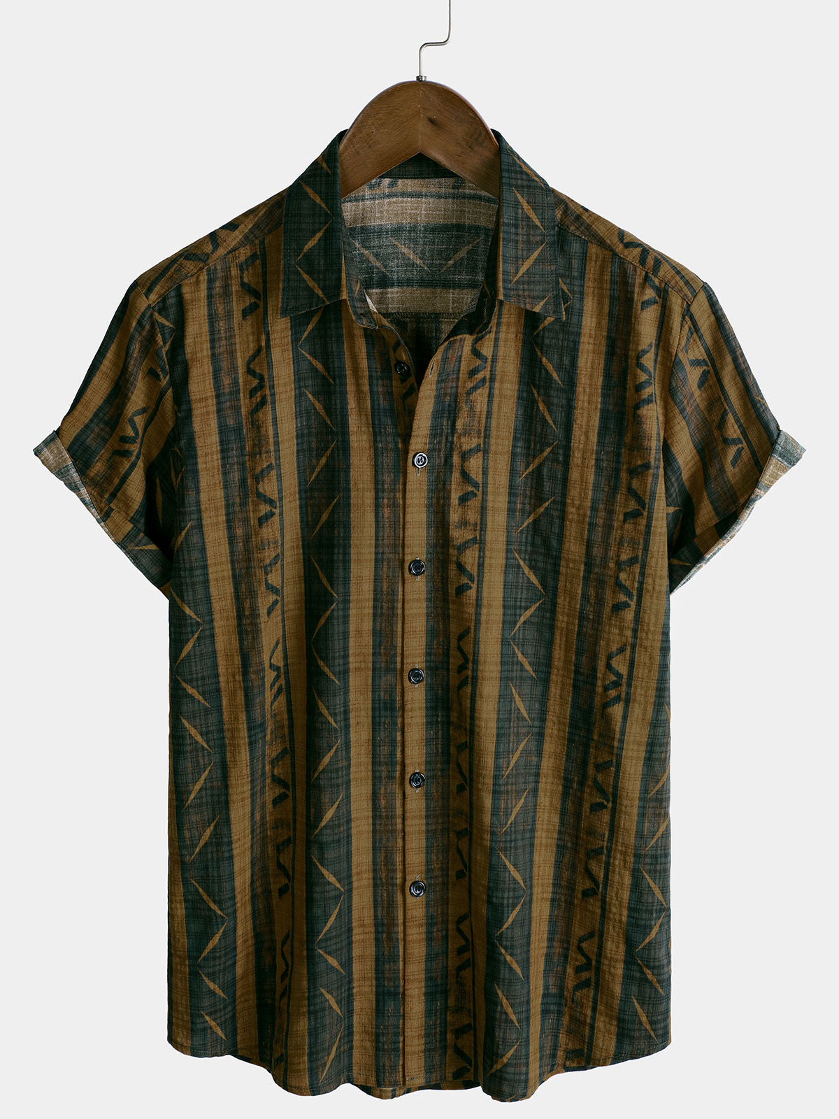 Men's Summer Casual Short Sleeve Cotton Retro Striped Shirt