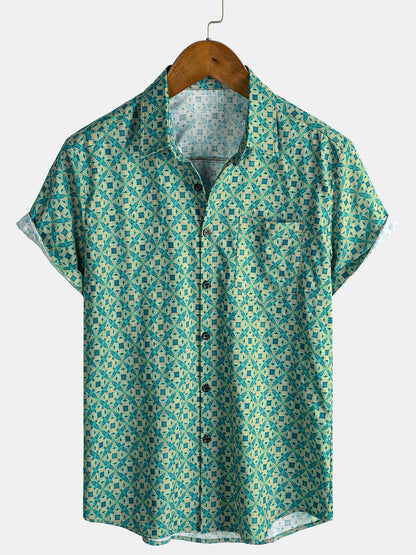 Men's Casual Retro Summer Beach Cotton Short Sleeve Shirt