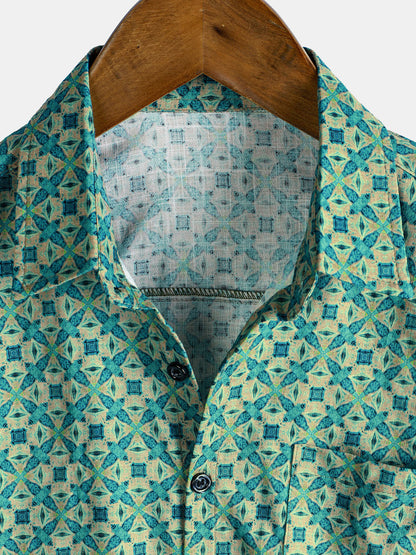 Men's Casual Retro Summer Beach Cotton Short Sleeve Shirt