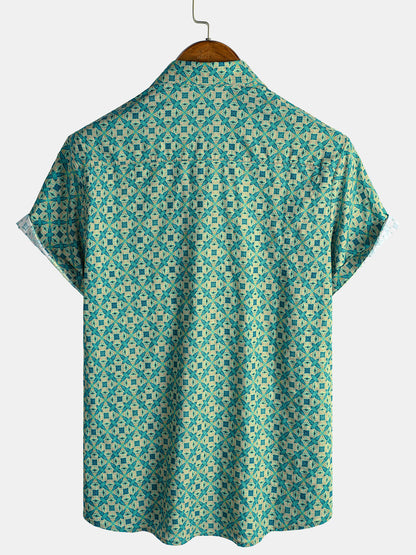 Men's Casual Retro Summer Beach Cotton Short Sleeve Shirt