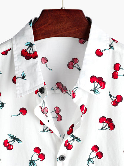 Men's Cherry Print Short Sleeve Shirt