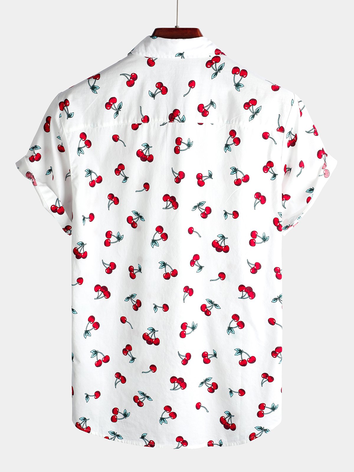 Men's Cherry Floral Print Tropical Hawaii Cotton Shirt