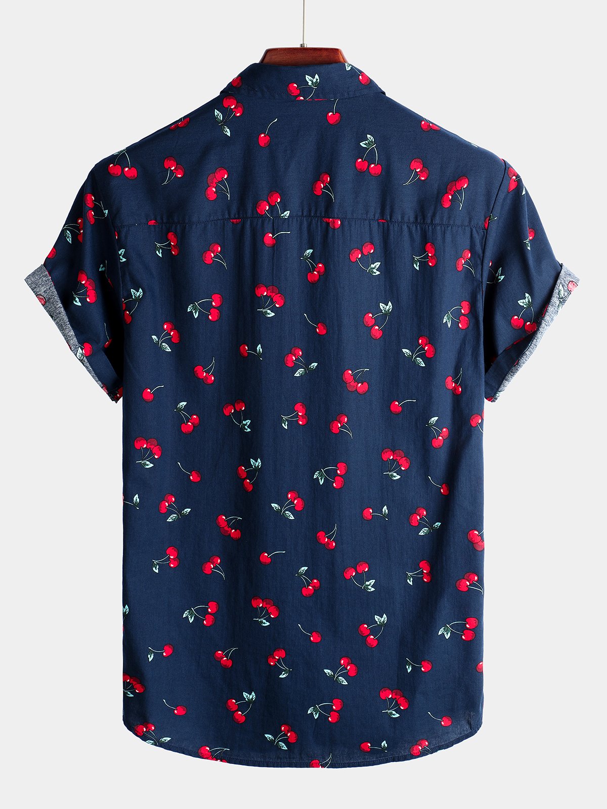 Men's Cherry Floral Print Tropical Hawaii Cotton Shirt