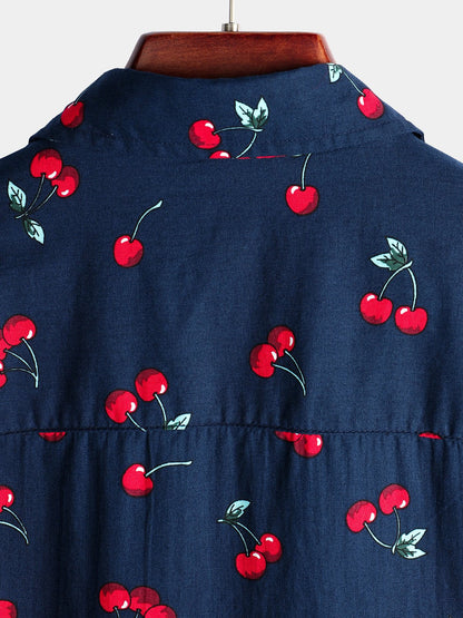 Men's Cherry Print Short Sleeve Shirt