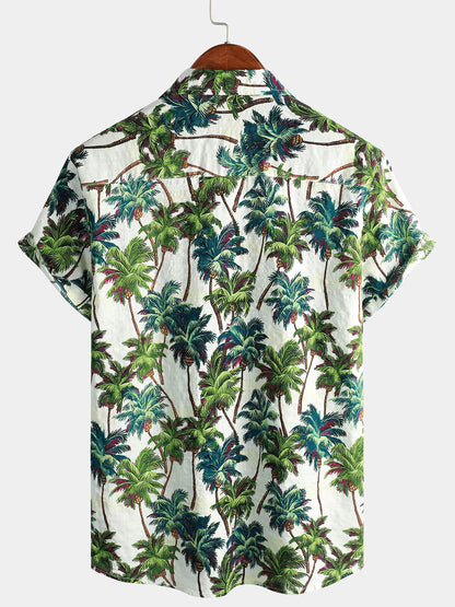 Men's Tropical Floral Print Summer Short Sleeve Palm Tree Vintage Hawaiian Shirt