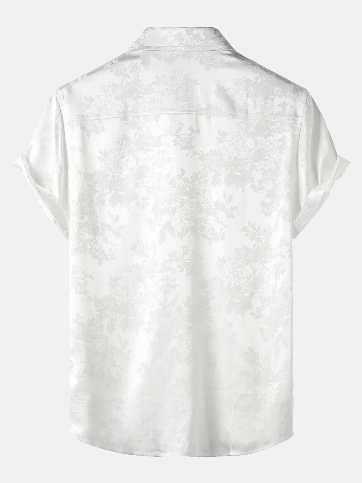 Men's Jacquard Pocket Silky Satin Floral Short Sleeve Shirt