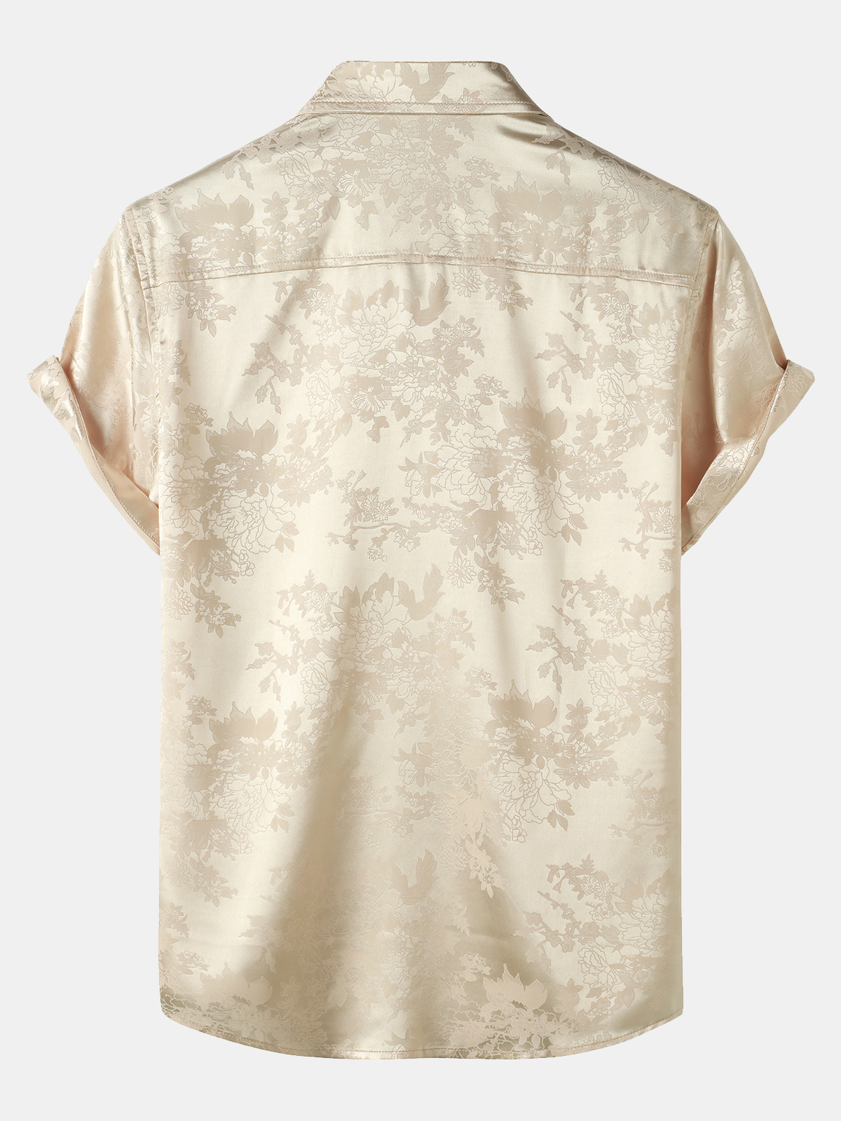 Men's Jacquard Pocket Silky Satin Floral Short Sleeve Shirt