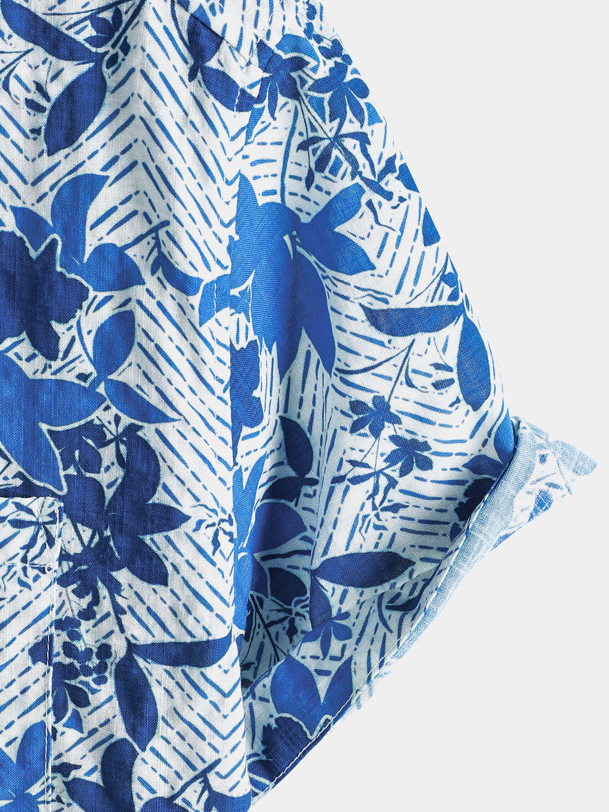 Men's Hawaiian Beach Blue Floral Print Breathable Lightweight Chest Pocket Short Sleeve Shirt