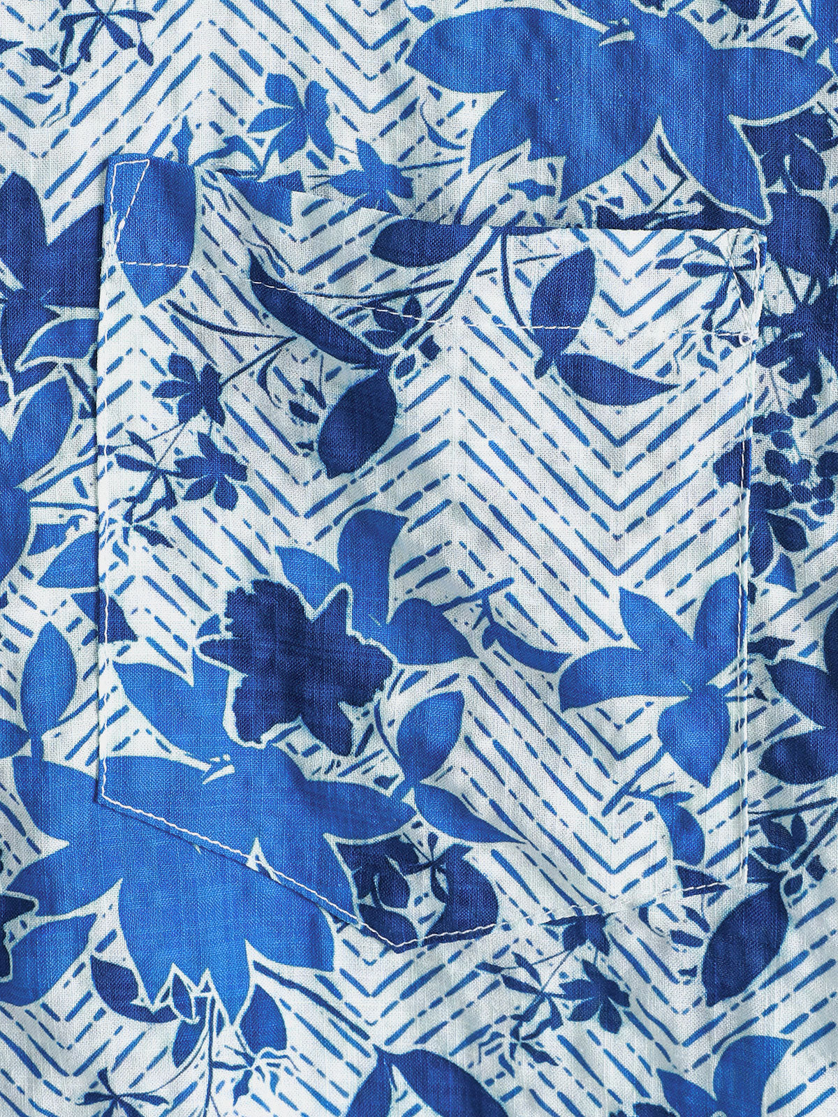 Men's Hawaiian Beach Blue Floral Print Breathable Lightweight Chest Pocket Short Sleeve Shirt