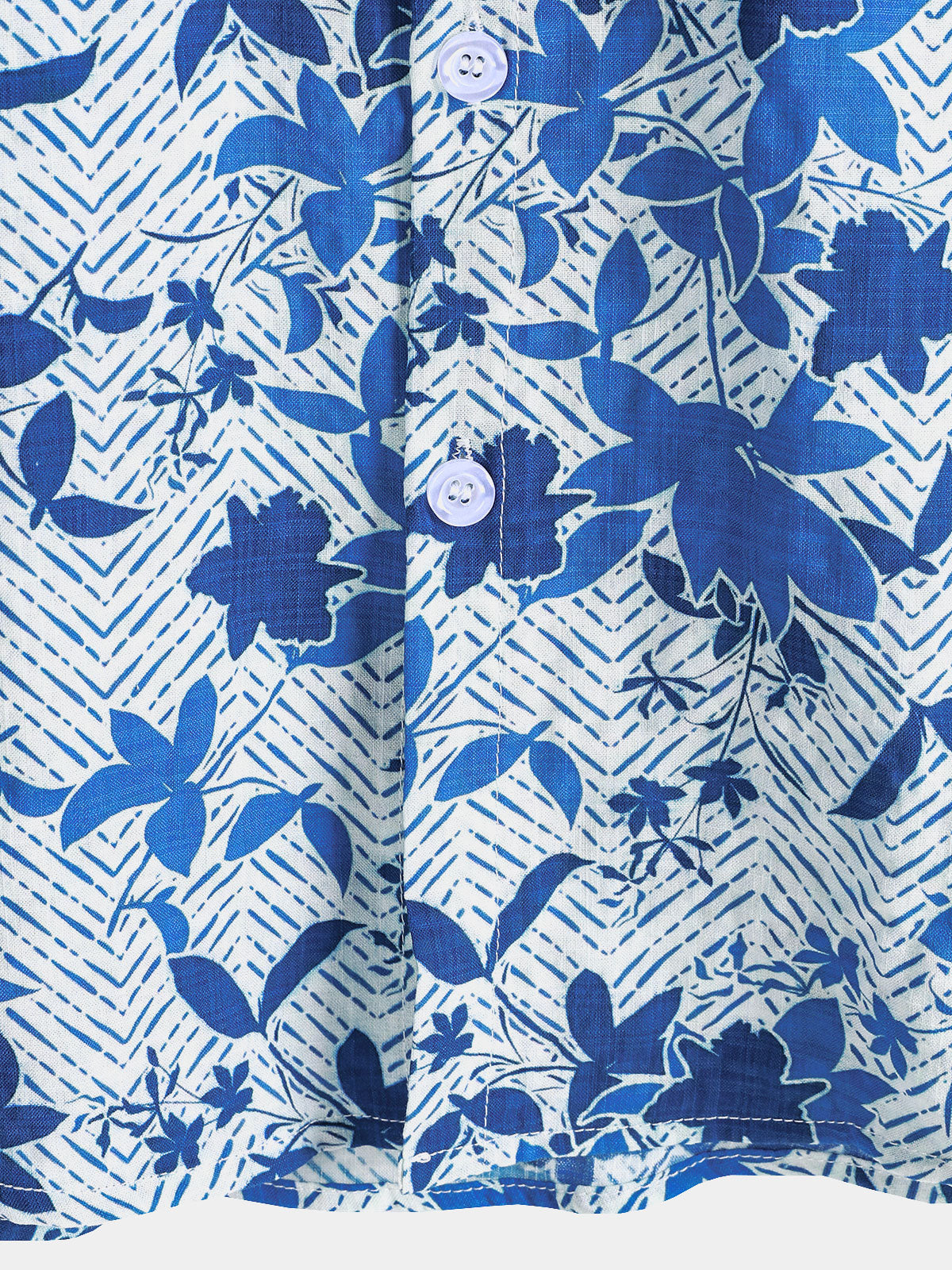 Men's Hawaiian Beach Blue Floral Print Breathable Lightweight Chest Pocket Short Sleeve Shirt