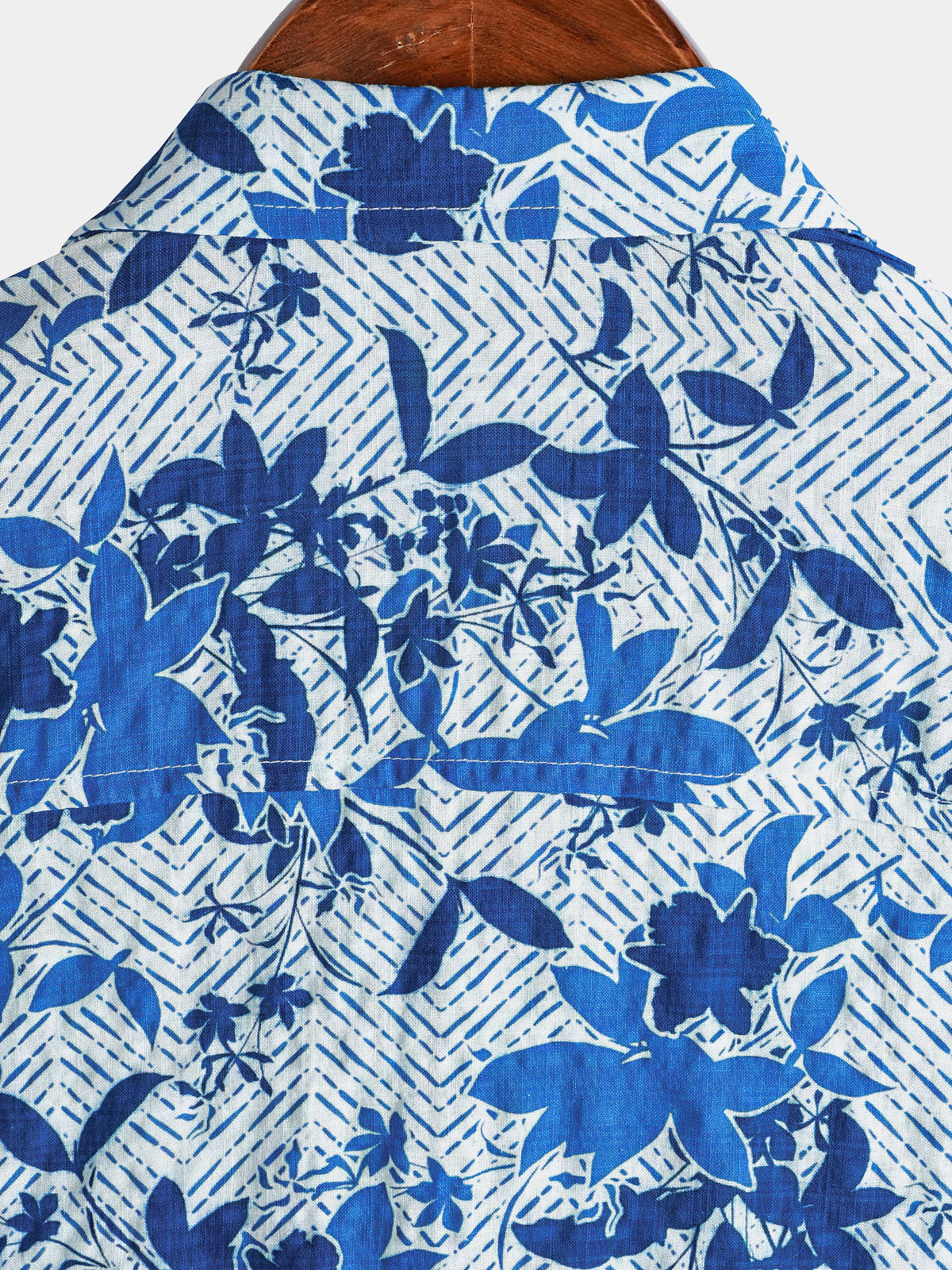 Men's Hawaiian Beach Blue Floral Print Breathable Lightweight Chest Pocket Short Sleeve Shirt