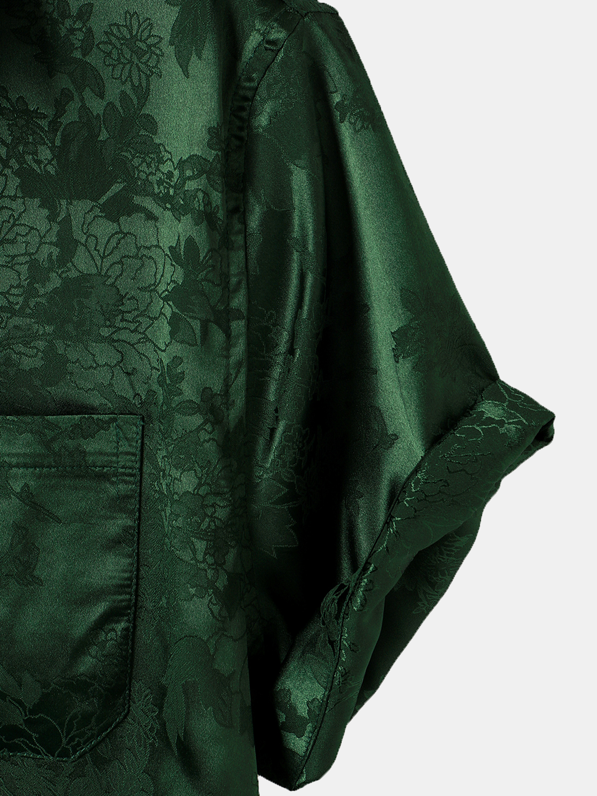 Men's Jacquard Pocket Silky Satin Floral Short Sleeve Shirt