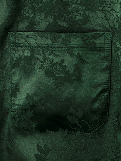 Men's Jacquard Pocket Silky Satin Floral Short Sleeve Shirt