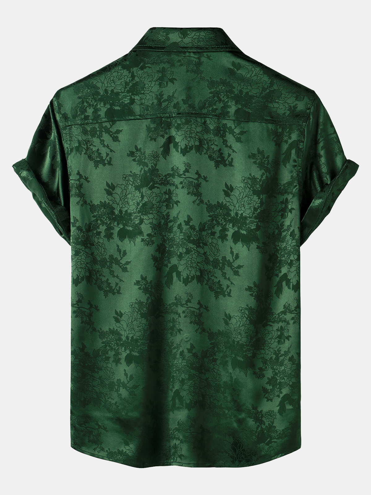 Men's Jacquard Pocket Silky Satin Floral Short Sleeve Shirt