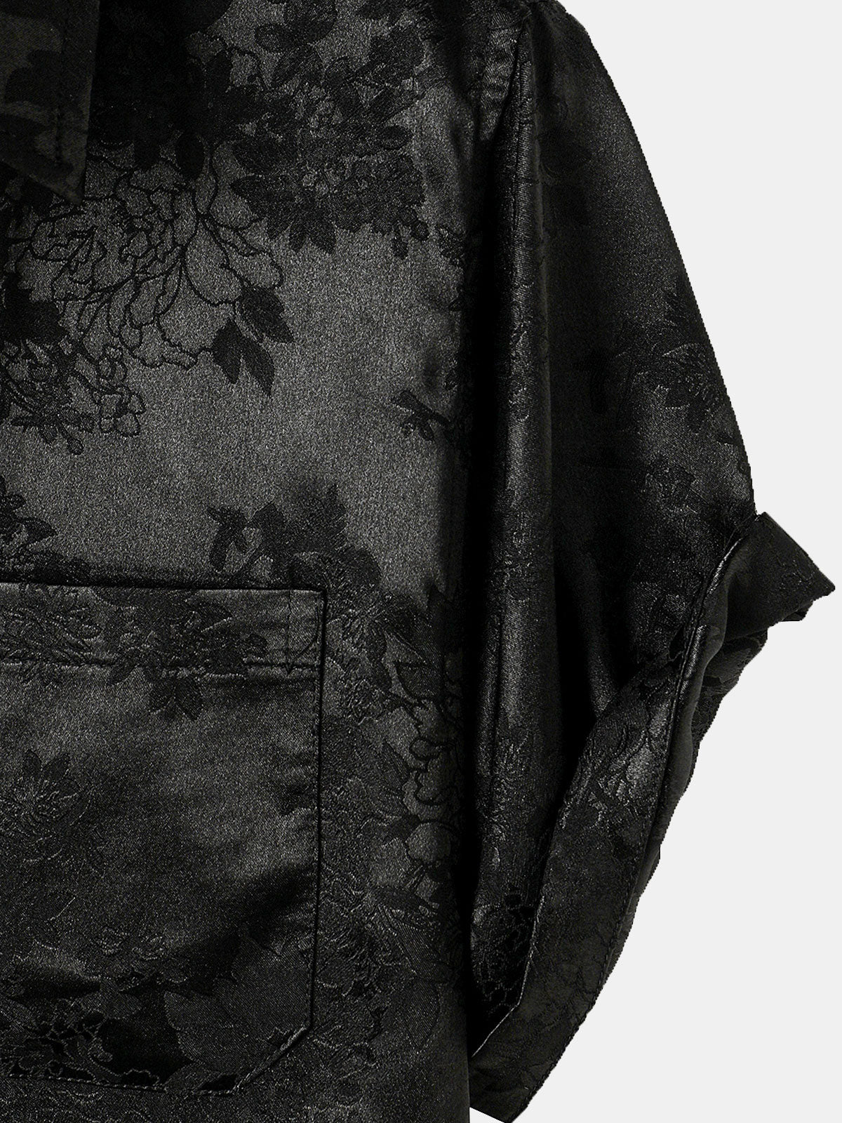 Men's Casual Jacquard Silky Satin Floral Pocket Short Sleeve Shirt