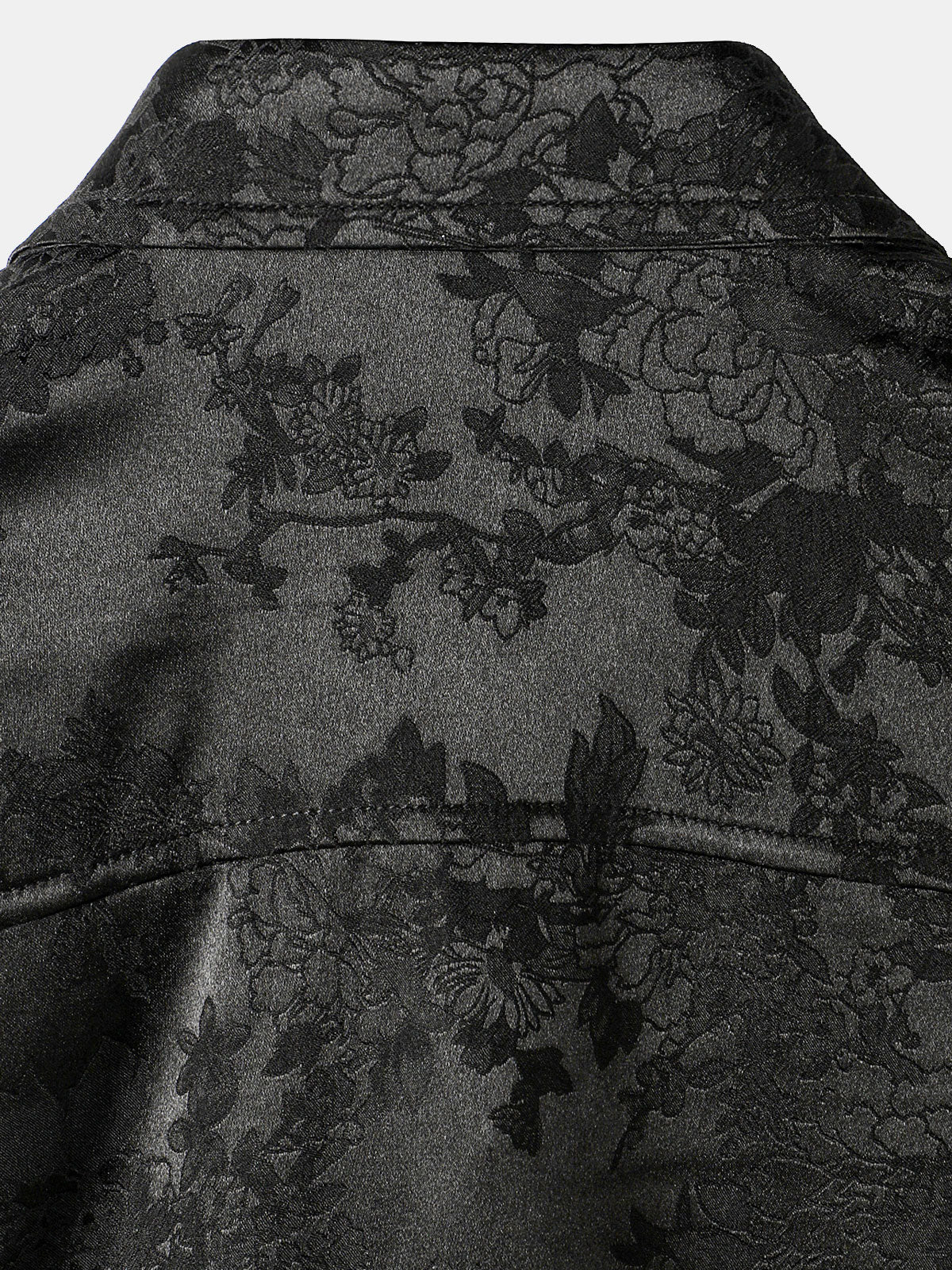 Men's Casual Jacquard Silky Satin Floral Pocket Short Sleeve Shirt