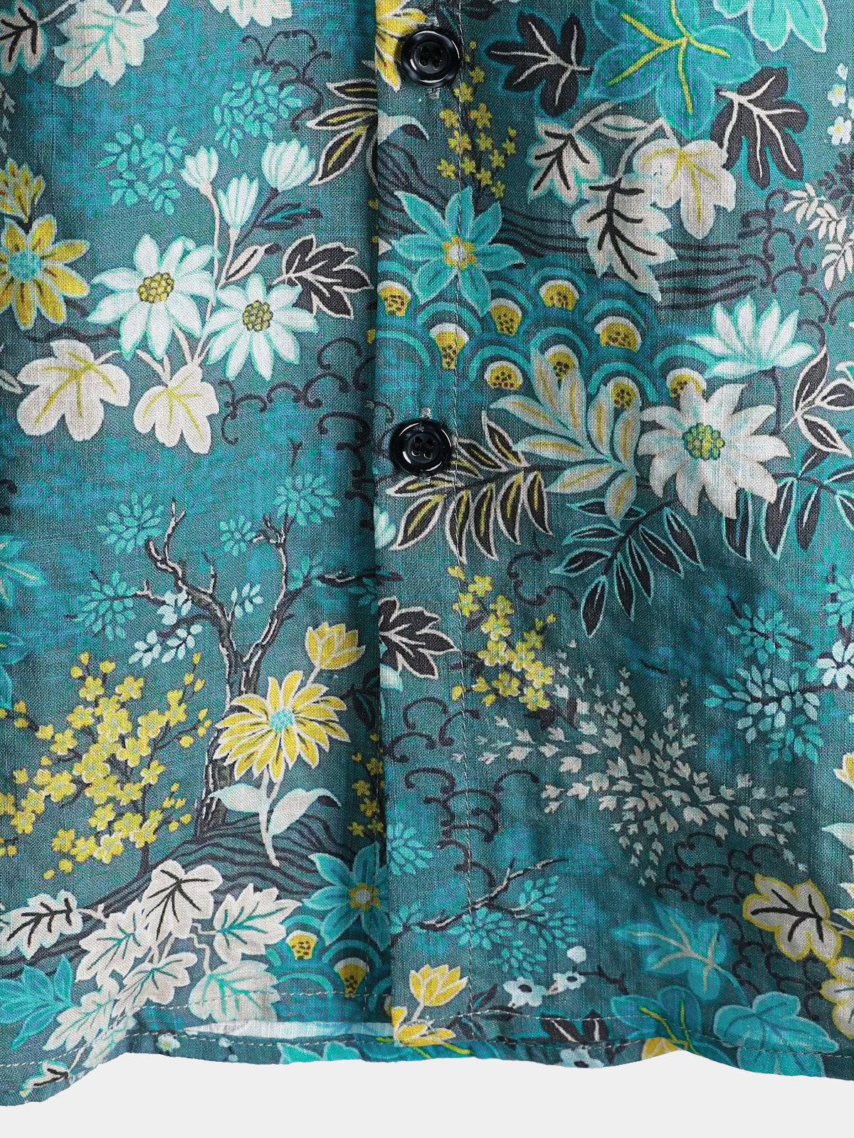 Men's Hawaiian Tropical White Yellow Floral Print Chest Pocket Short Sleeve Shirt