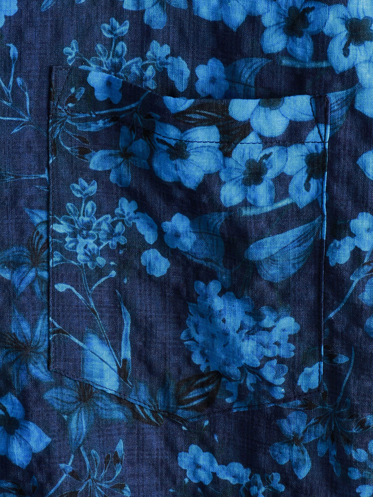 Men's Hawaiian Vintage Dark Blue Floral Print Chest Pocket Short Sleeve Shirt