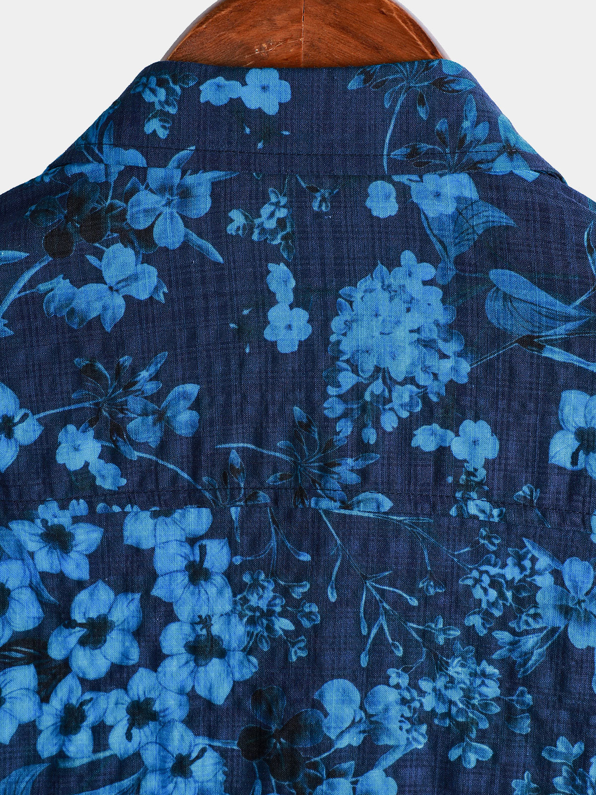 Men's Hawaiian Vintage Dark Blue Floral Print Chest Pocket Short Sleeve Shirt