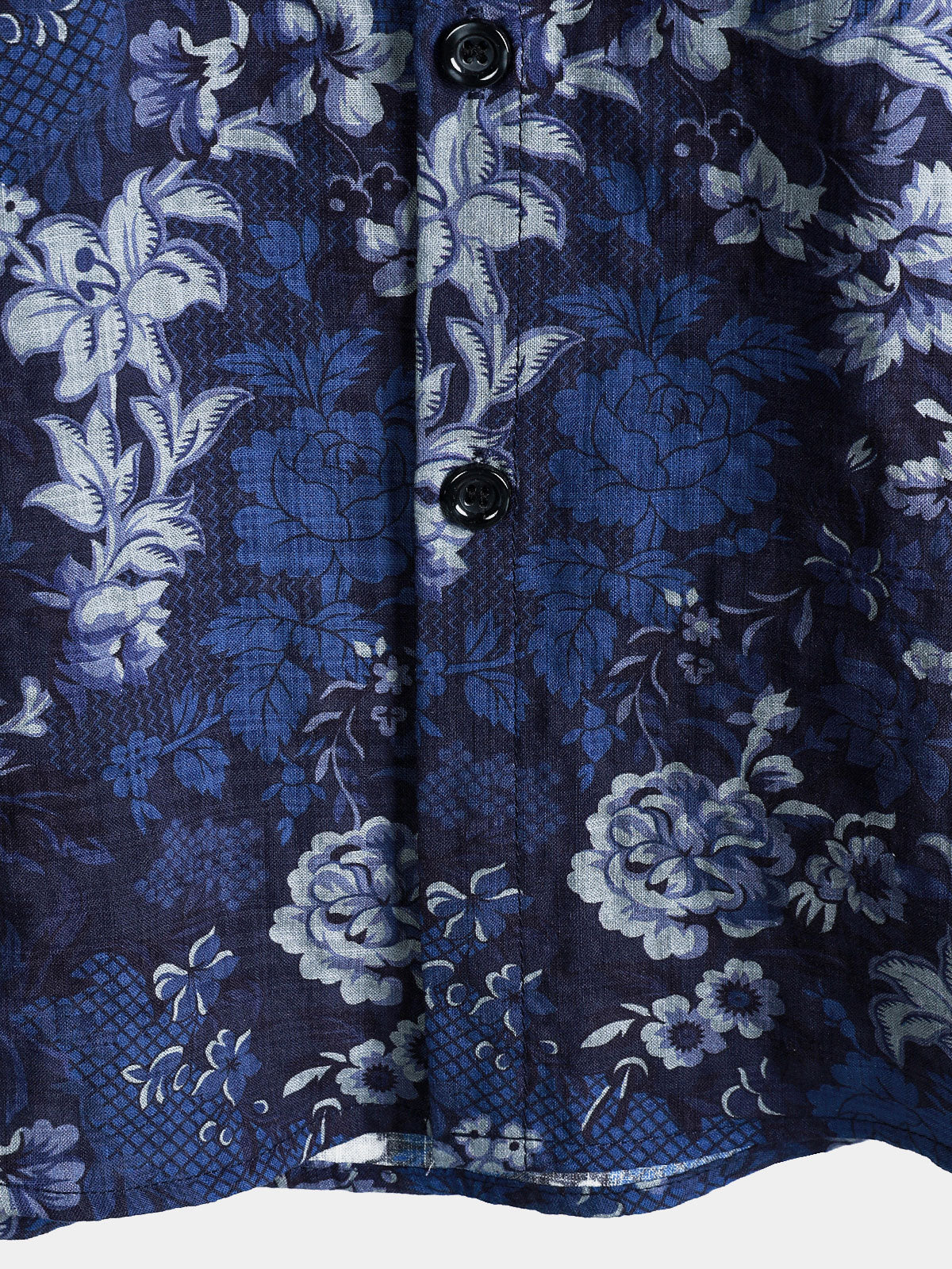 Men's Hawaiian Blue Floral Print Breathable Lightweight Cotton Chest Pocket Short Sleeve Shirt