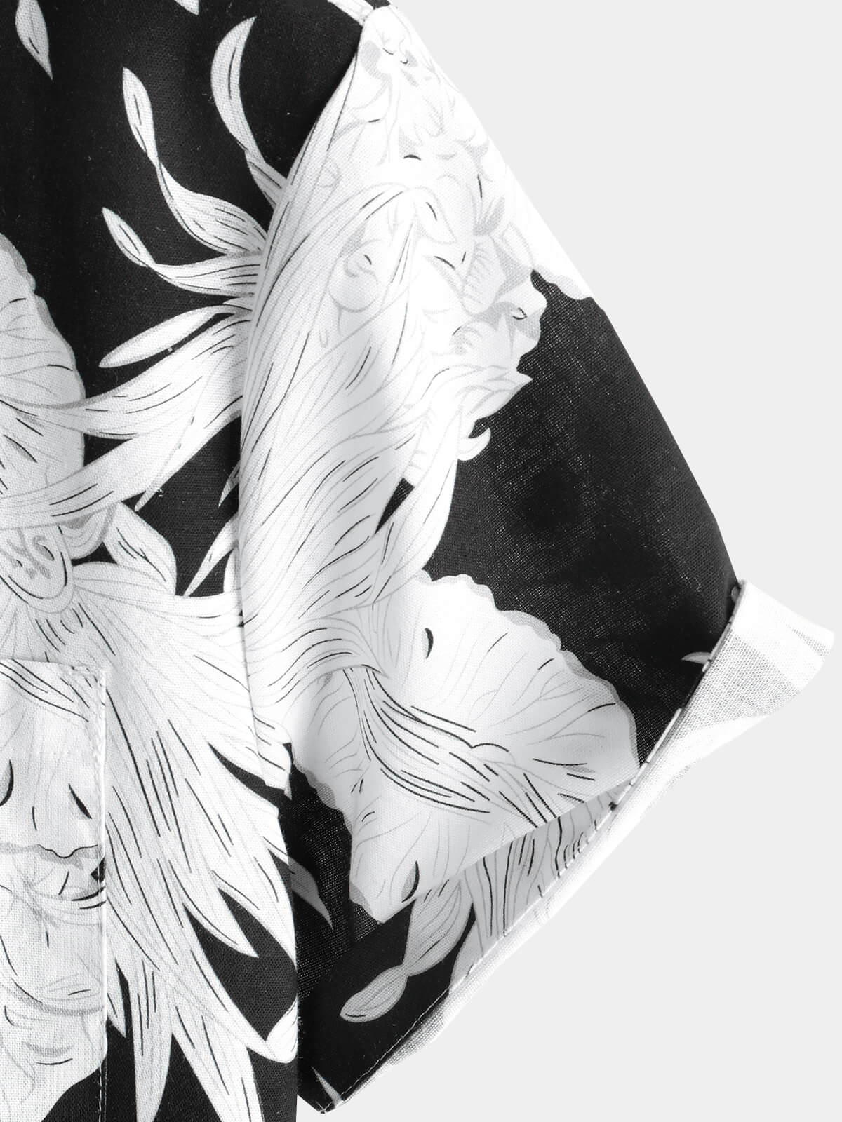 Men's Pineapple Print Cotton Linen Black and White Hawaiian Button Up Short Sleeve Shirt