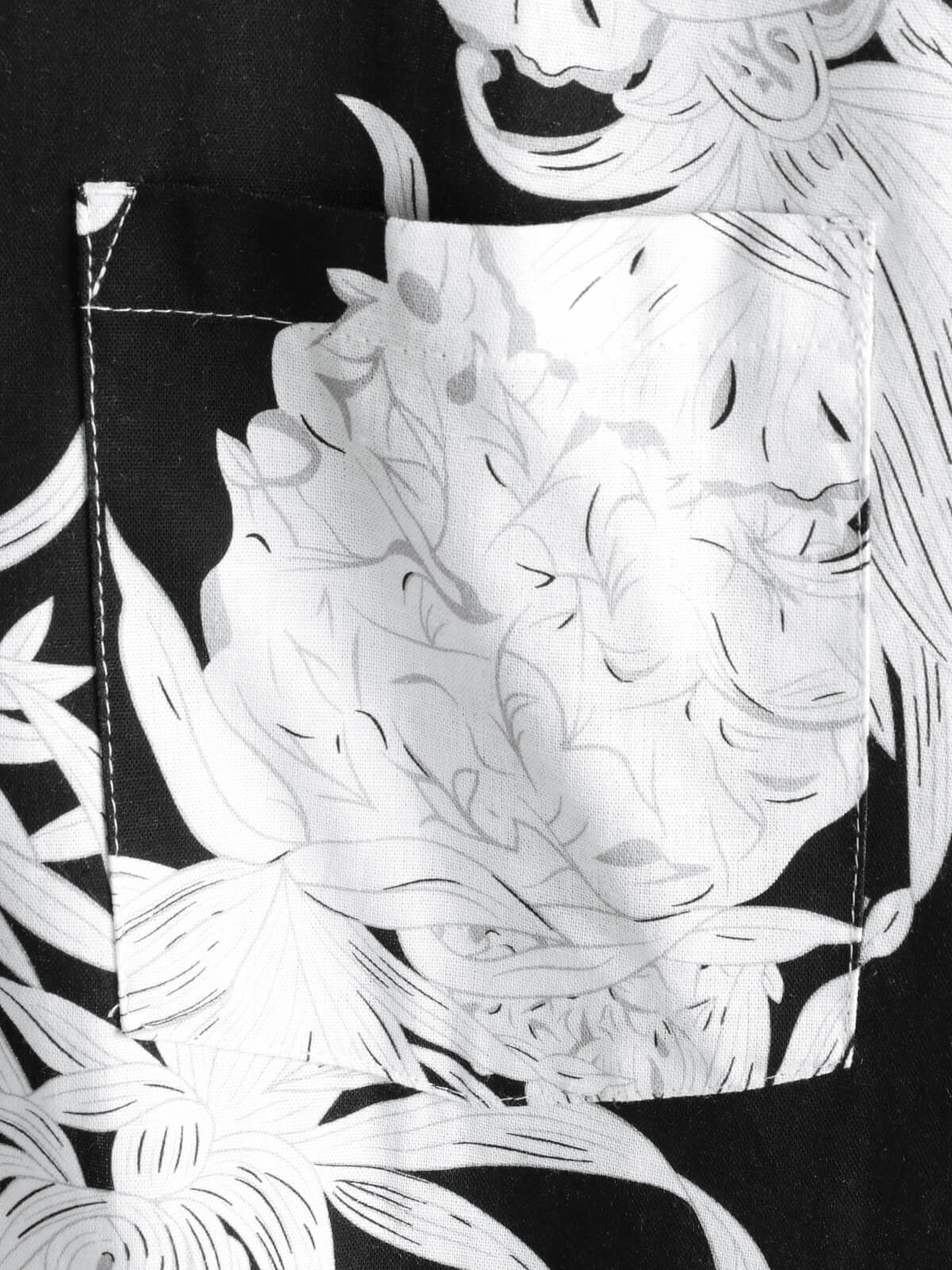 Men's Pineapple Print Cotton Linen Black and White Hawaiian Button Up Short Sleeve Shirt