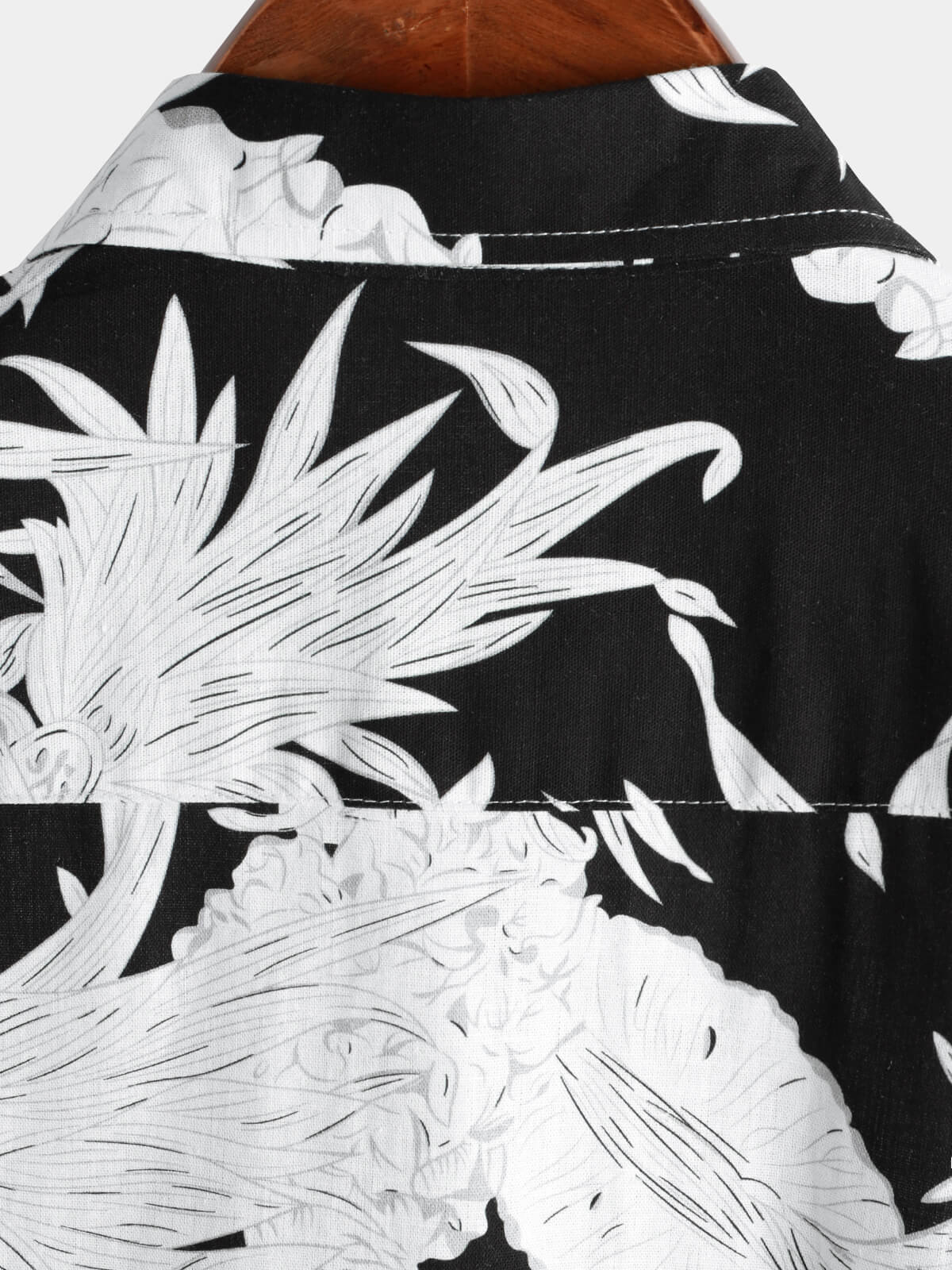 Men's Pineapple Print Cotton Linen Black and White Hawaiian Button Up Short Sleeve Shirt