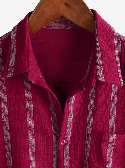 Men's Summer Striped Pocket Button Up Short Sleeve Vintage Beach Hawaiian Shirt