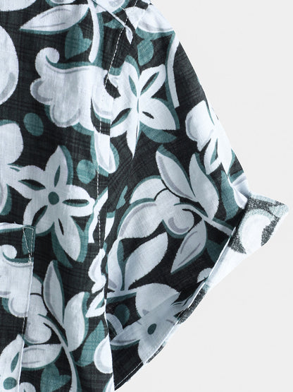 Men's Tropical Vintage Floral Short Sleeve Holiday Shirt