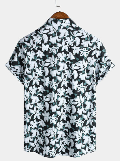 Men's Tropical Vintage Floral Short Sleeve Holiday Shirt