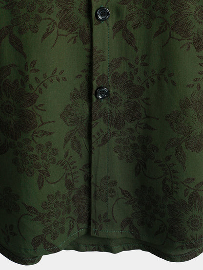 Men's Floral Dark Green Hawaiian Vintage Soft Beach Holiday Button Up Short Sleeve Shirt