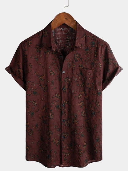 Men's Boho Retro Floral Print Summer Shirt