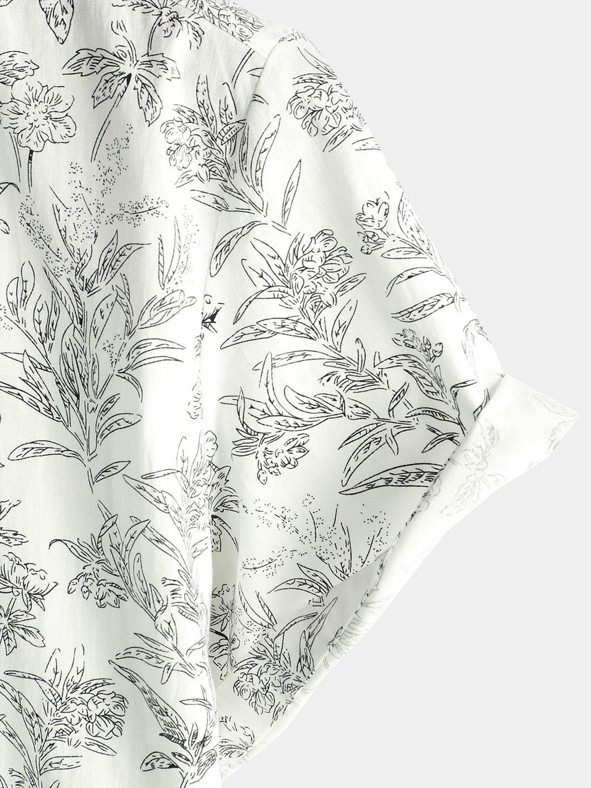 Men's Summer Floral Print Cotton Button Up Beach White Hawaiian Shirt