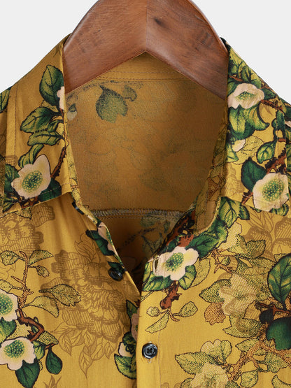 Men's Vintage Holiday Casual Rayon Soft Floral Short Sleeve Button Up Shirt