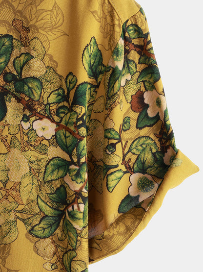 Men's Vintage Holiday Casual Rayon Soft Floral Short Sleeve Button Up Shirt