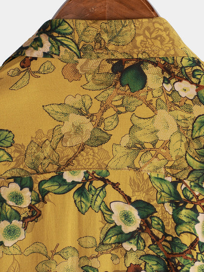 Men's Vintage Holiday Casual Rayon Soft Floral Short Sleeve Button Up Shirt