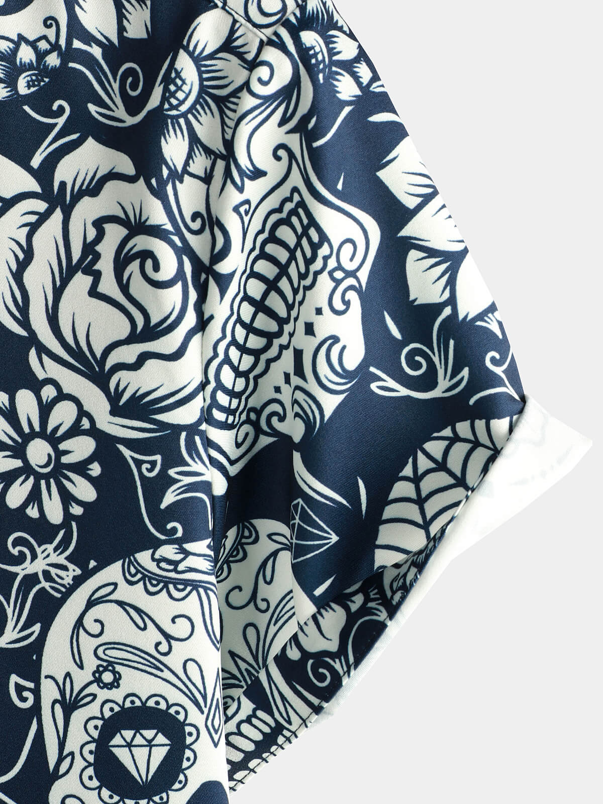 Men's Sugar Skull Floral Print Cool Button Up Funny Short Sleeve Hawaiian Shirt