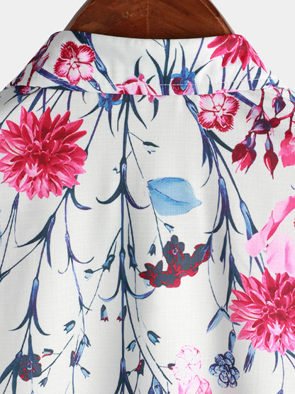 Men's Floral Tops Flower Print Short Sleeve Button Up Summer Cruise Shirt