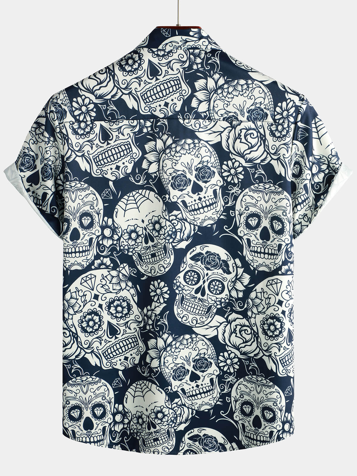 Men's Sugar Skull Floral Print Cool Button Up Funny Short Sleeve Hawaiian Shirt