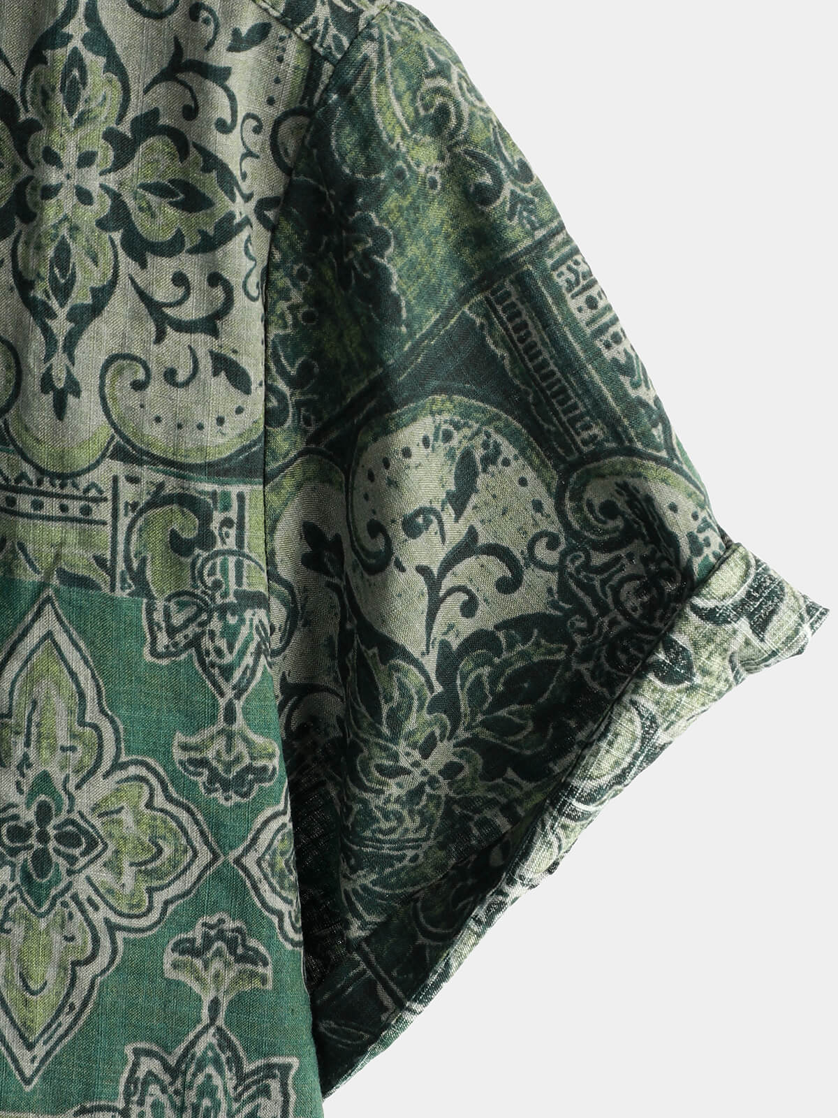 Men's Retro Floral Paisley Print Cotton Button Up Vintage Holiday Western Green Short Sleeve Shirt
