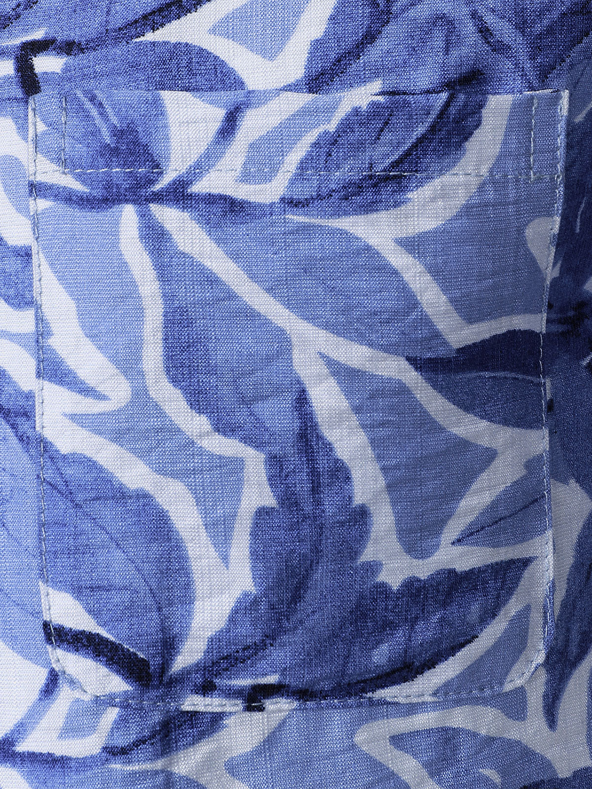 Men's Blue Tropical Print Pocket Resort Short Sleeve Shirt