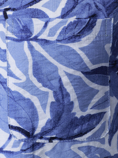Men's Blue Tropical Print Pocket Resort Short Sleeve Shirt