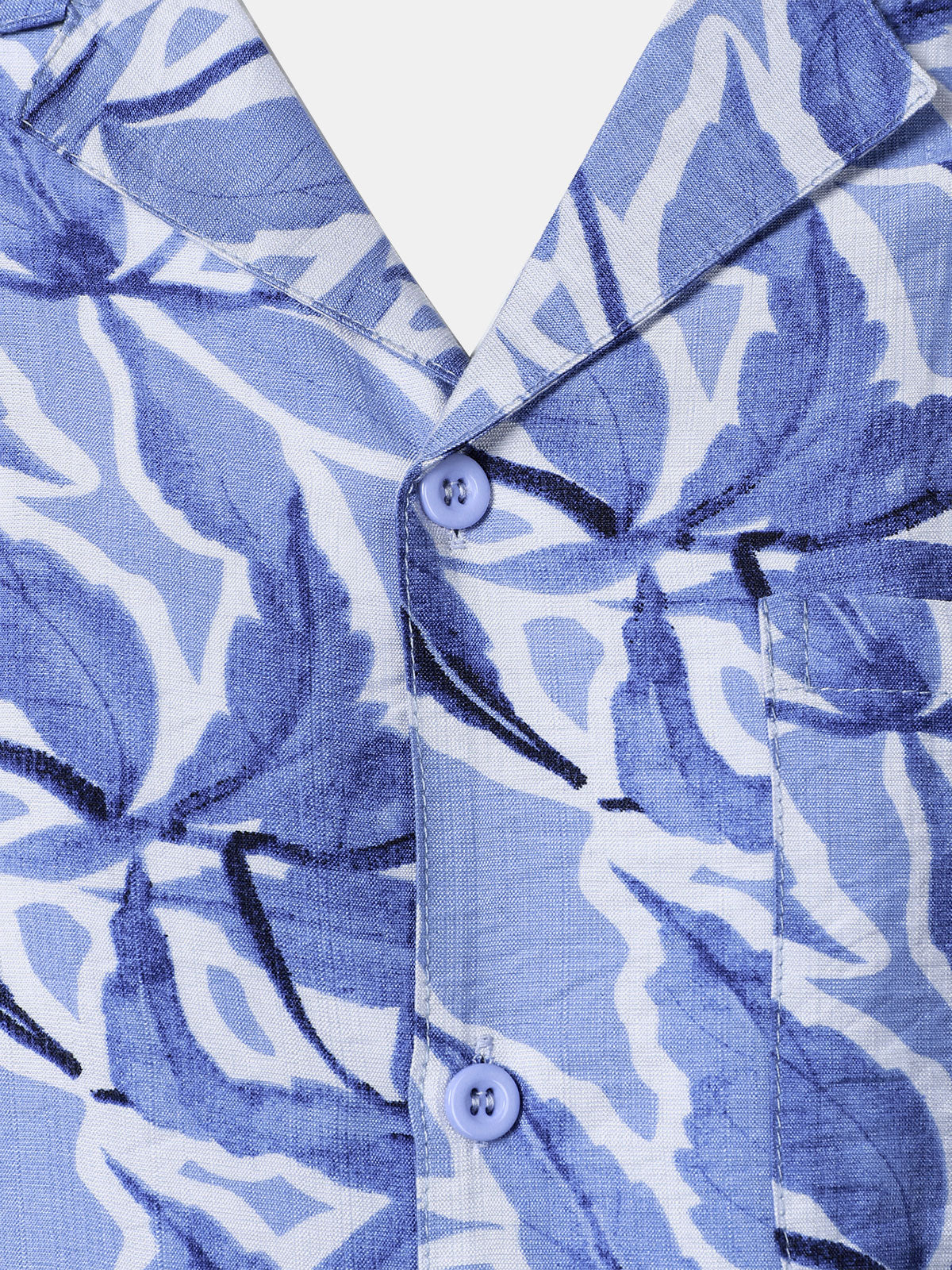 Men's Blue Tropical Print Pocket Resort Short Sleeve Shirt