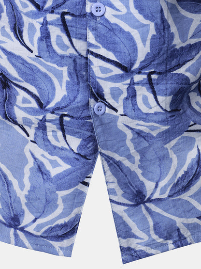 Men's Blue Tropical Print Pocket Resort Short Sleeve Shirt