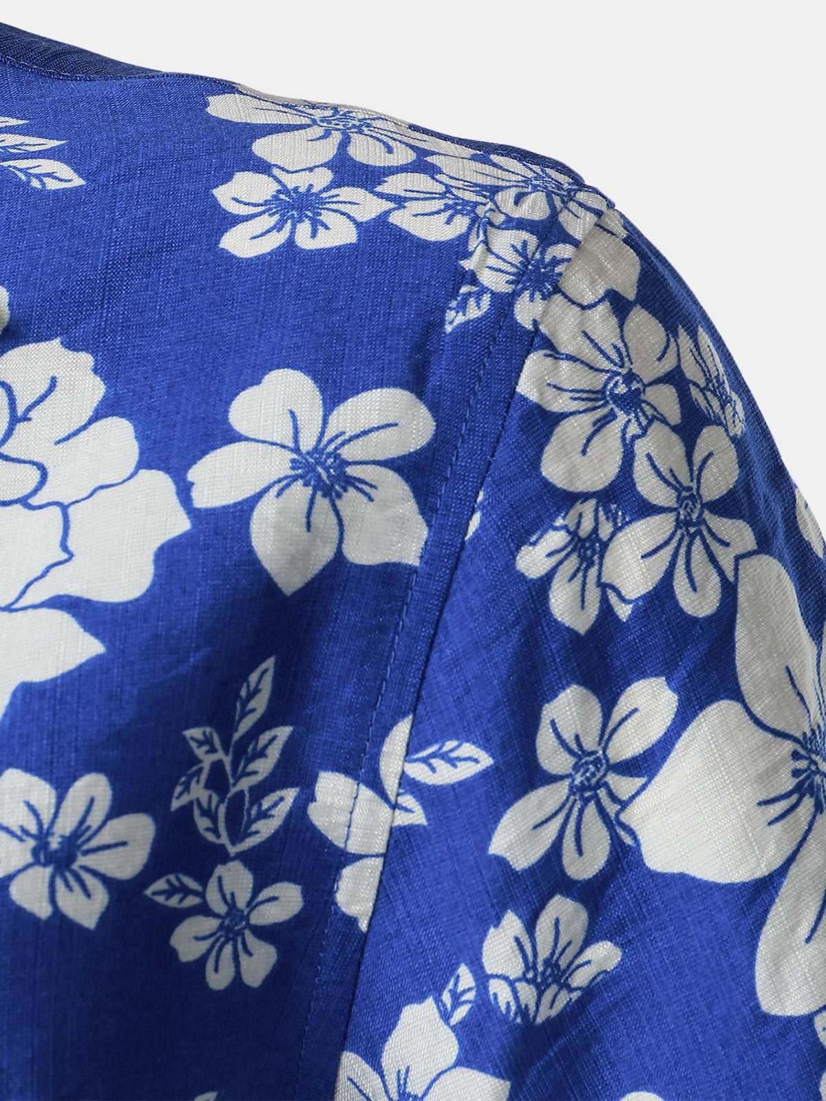 Men's Blue Floral Pocket Hawaiian Cuban Collar Short Sleeve Shirt